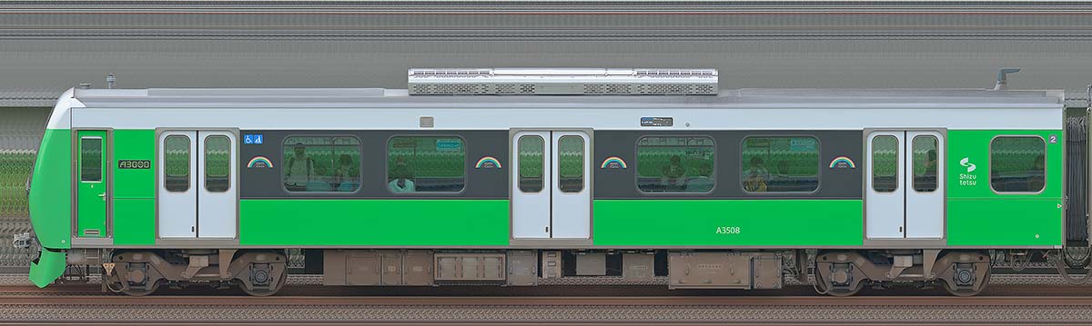 静岡鉄道A3000形クハA3508山側の側面写真