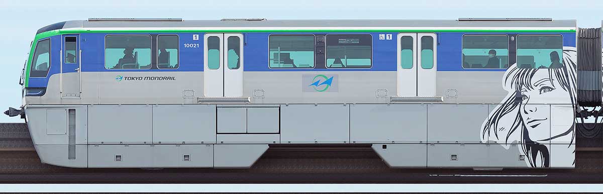 東京モノレール10000形「Hogalee氏デザイントレイン」10021山側の側面写真