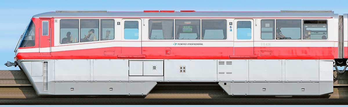 東京モノレール1000形「500形復刻塗装」1049山側の側面写真
