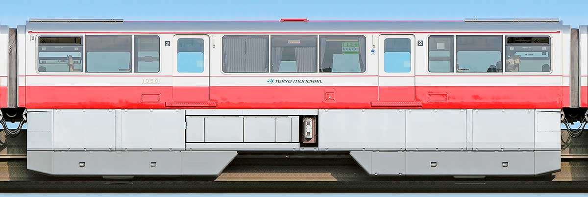 東京モノレール1000形「500形復刻塗装」1050山側の側面写真