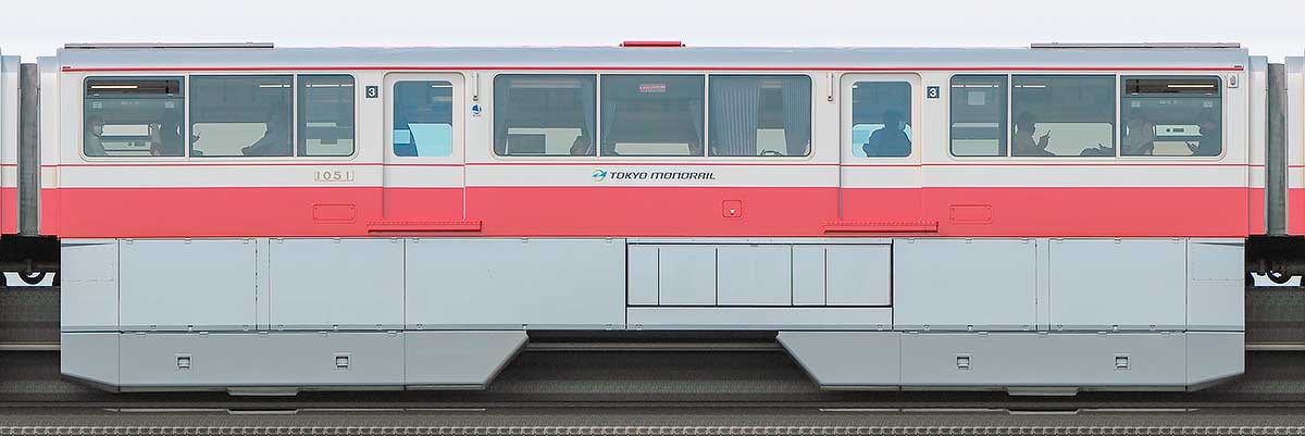 東京モノレール1000形「500形復刻塗装」1051海側の側面写真