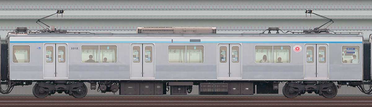 東急3000系デハ3312(リニューアル車)山側の側面写真