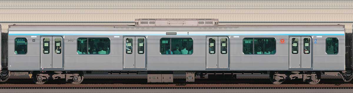 東急3000系サハ3412(リニューアル車)海側の側面写真
