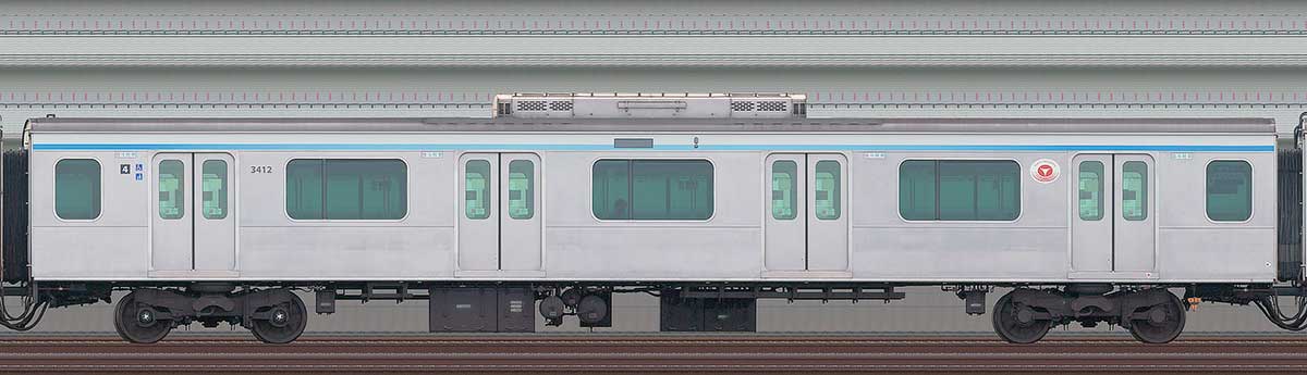 東急3000系サハ3412(リニューアル車)山側の側面写真