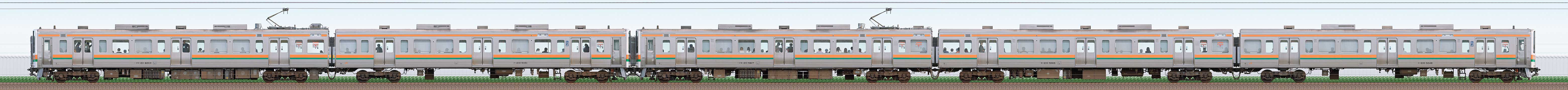 JR東海静岡車両区211系6000番台GG3編成＋5000番台SS11編成（山側）の編成サイドビュー