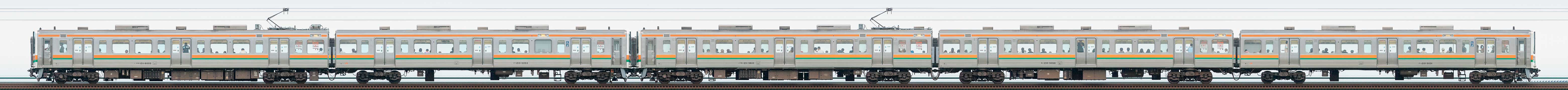 JR東海静岡車両区211系6000番台GG5編成＋5000番台SS4編成（山側）の編成サイドビュー