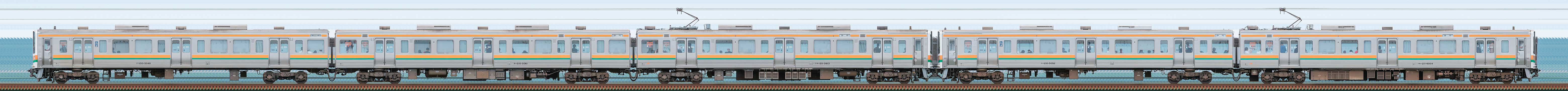 JR東海静岡車両区211系5000番台SS7編成＋6000番台GG4編成（海側）の編成サイドビュー