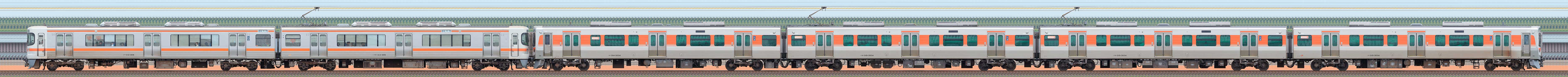 JR東海静岡車両区313系300番台K6編成+315系3000番台U6編成(海側)の編成サイドビュー