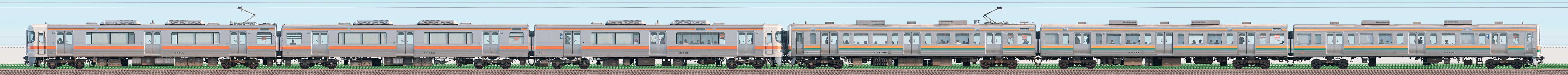 JR東海静岡車両区313系2500番台T13編成＋211系5000番台SS9編成（山側）の編成サイドビュー