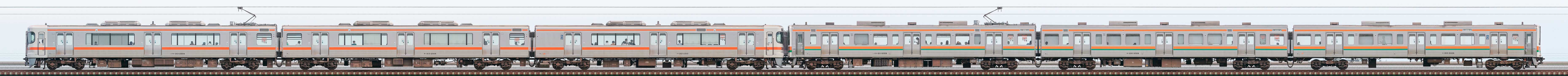 JR東海静岡車両区313系2500番台T4編成＋211系5000番台LL8編成（山側）の編成サイドビュー