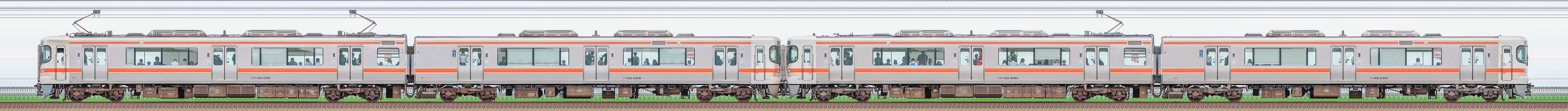 JR東海静岡車両区313系2350番台W1編成+2300番台W5編成(山側)の編成サイドビュー