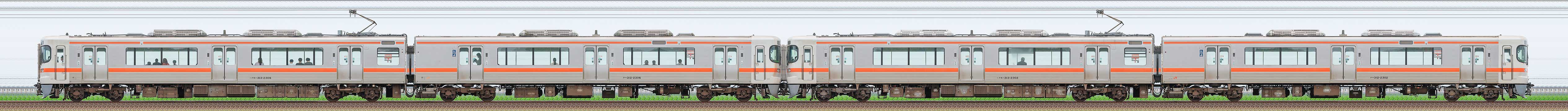 JR東海静岡車両区313系2300番台W8編成＋W4編成（山側）の編成サイドビュー