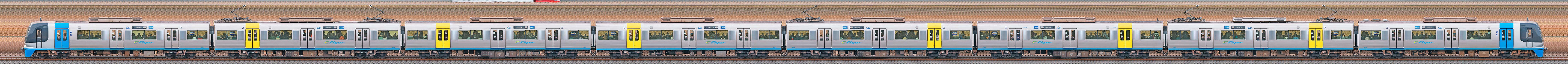 千葉ニュータウン鉄道9100形「C-Flyer」9108編成(IRアンテナ撤去後・山側)の編成サイドビュー