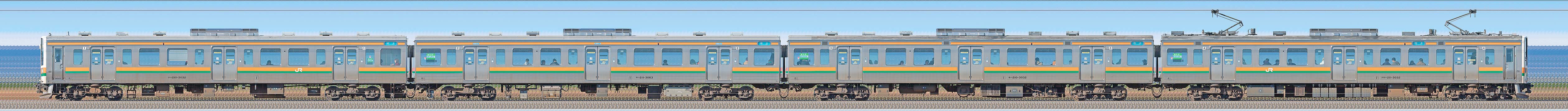 JR東日本 211系3000番台A32編成（線路設備モニタリング装置搭載・海側）の編成サイドビュー