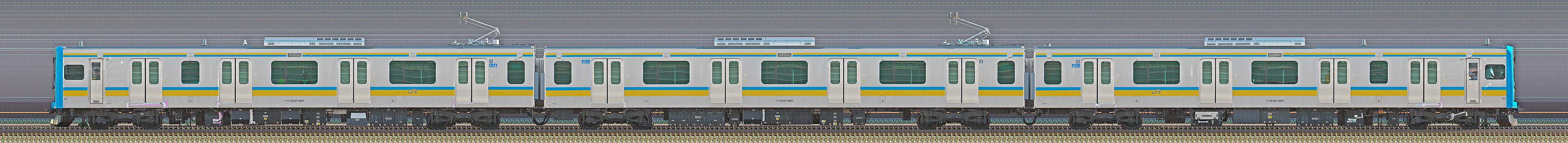 JR東日本 鶴見線 E131系1000番台T1編成（山側）の編成サイドビュー