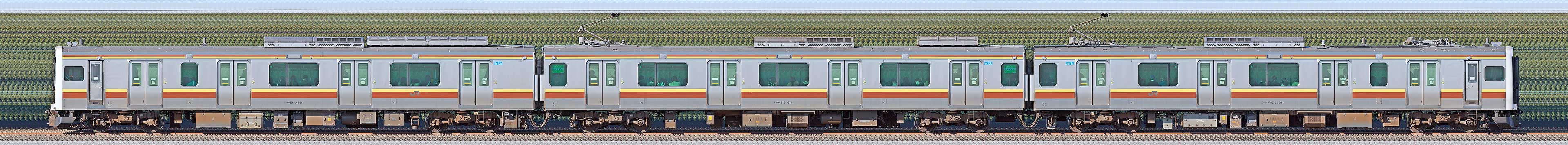 JR東日本 宇都宮線・日光線 E131系600番台TN14編成（線路設備モニタリング装置搭載・海側）の編成サイドビュー