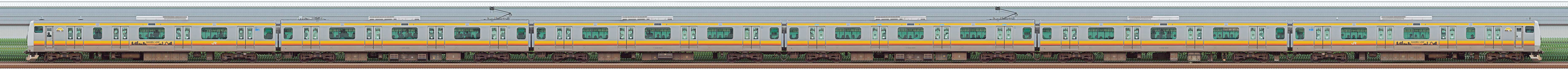 JR東日本 南武線 E233系8000番台N35編成（線路設備モニタリング装置搭載編成・山側）の編成サイドビュー