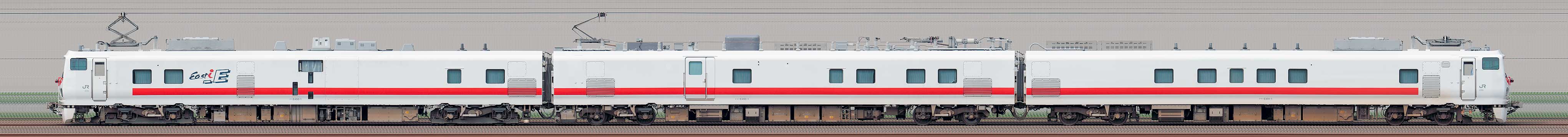 JR東日本E491系電気・軌道総合試験交直流電車「East i-E」（海側）の編成サイドビュー