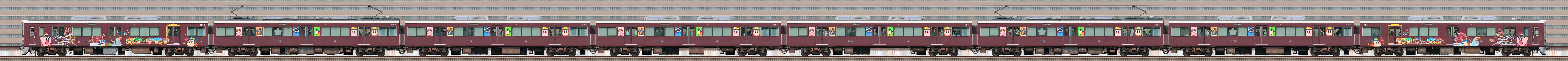 阪急1000系1004編成「カービィ号」（山側）の編成サイドビュー