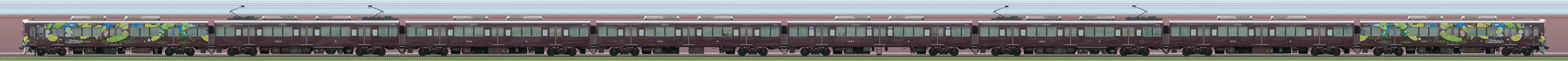 阪急1300系1304編成「カーボンニュートラル運行」ラッピング(東側)の編成サイドビュー