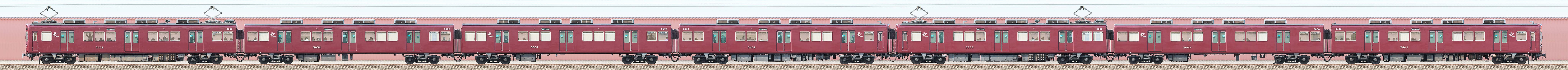 阪急5300系5302編成（リニューアル車）（東側）の編成サイドビュー