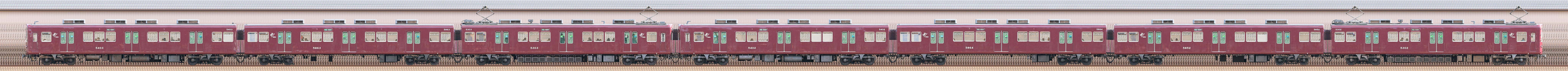 阪急5300系5302編成（リニューアル車）（西側）の編成サイドビュー