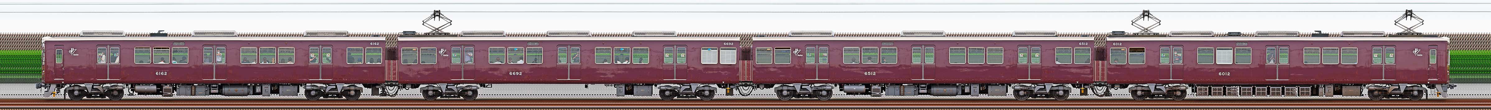 阪急6000系6012編成（浜側）の編成サイドビュー