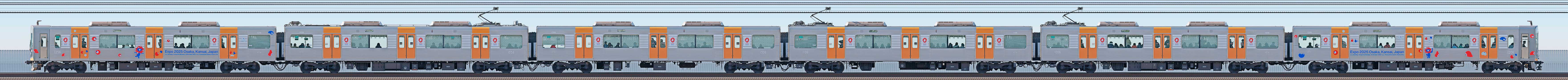 阪神1000系1206編成「大阪・関西万博ラッピング列車」（浜側）の編成サイドビュー