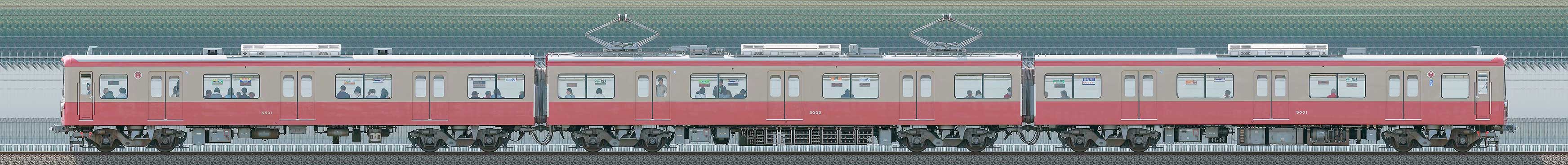 伊豆箱根鉄道5000系5501編成「オールドカラー復刻バージョン」（海側）の編成サイドビュー