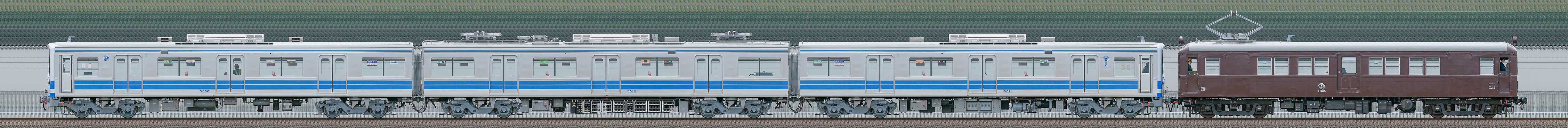 伊豆箱根鉄道5000系5506編成＋コデ165（海側）の編成サイドビュー