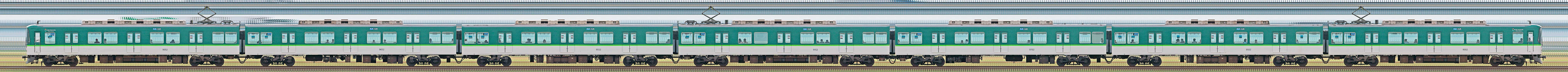 京阪9000系9002編成（山側）の編成サイドビュー