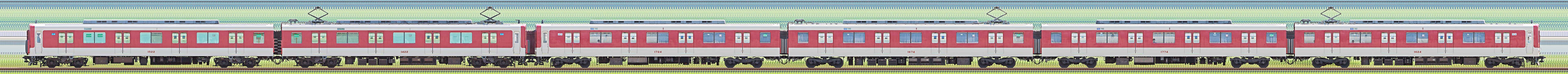 近鉄1422系VW22・1422編成+1620系VG24・1624編成(南側)の編成サイドビュー