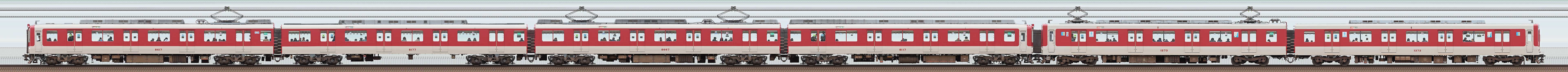 近鉄8600系X67・8617編成＋1252系VE73・1273編成（海側）の編成サイドビュー