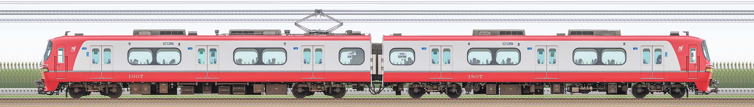 名鉄1800系1807編成（海側）の編成サイドビュー