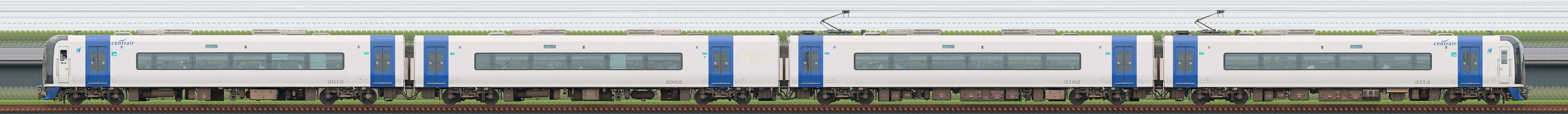 名鉄2000系「ミュースカイ」2012編成(山側)の編成サイドビュー