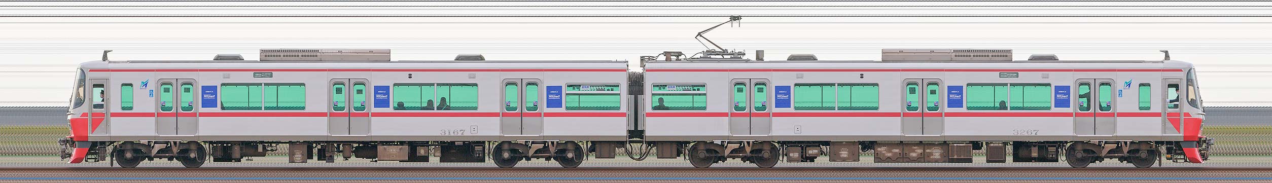 名鉄3150系(5次車)3167編成(山側)の編成サイドビュー