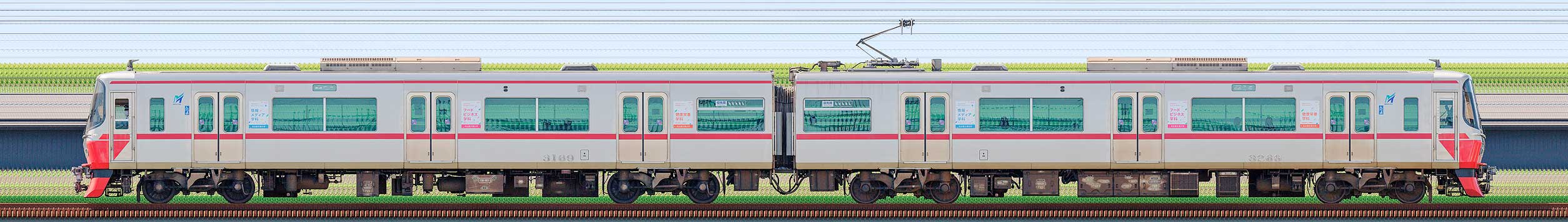 名鉄3150系(6次車)3169編成(山側)の編成サイドビュー