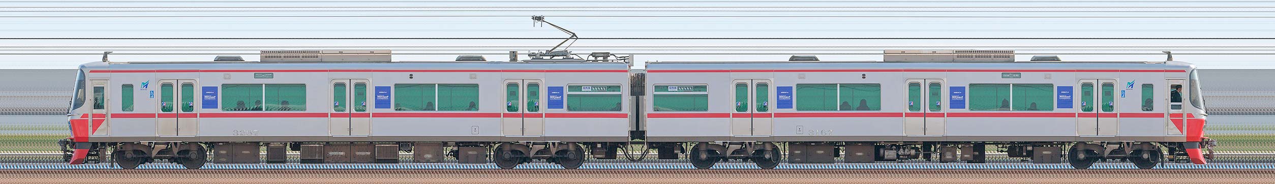 名鉄3150系(5次車)3167編成(海側)の編成サイドビュー
