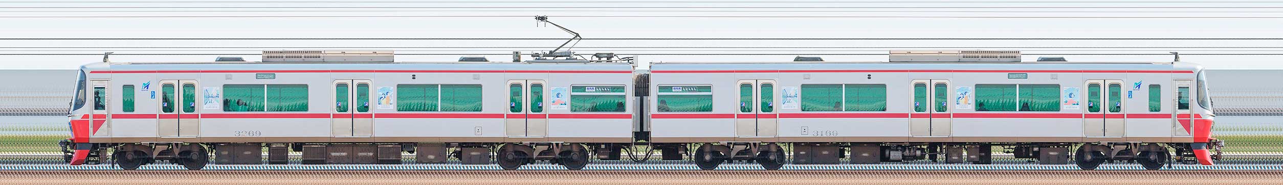 名鉄3150系(6次車)3169編成(海側)の編成サイドビュー