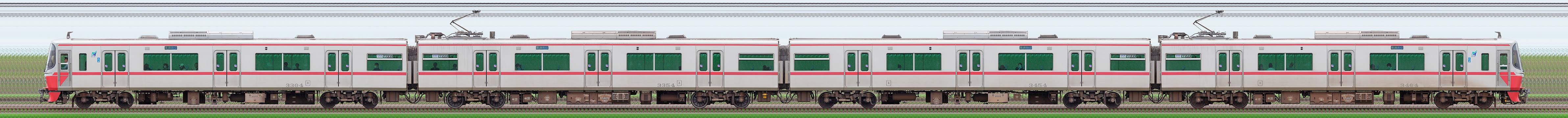 名鉄3300系(2次車)3304編成(山側)の編成サイドビュー