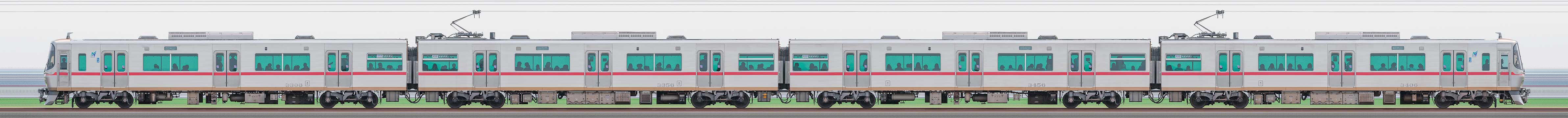 名鉄3300系(3次車)3306編成(山側)の編成サイドビュー