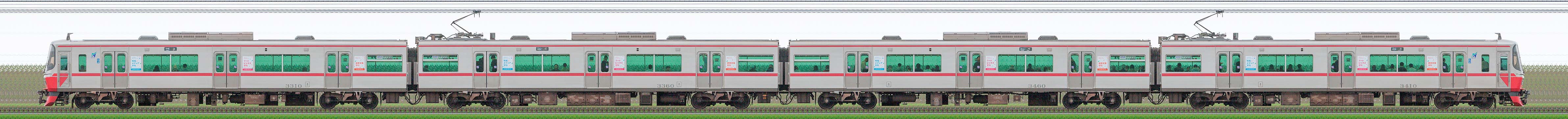 名鉄3300系(6次車)3310編成(山側)の編成サイドビュー