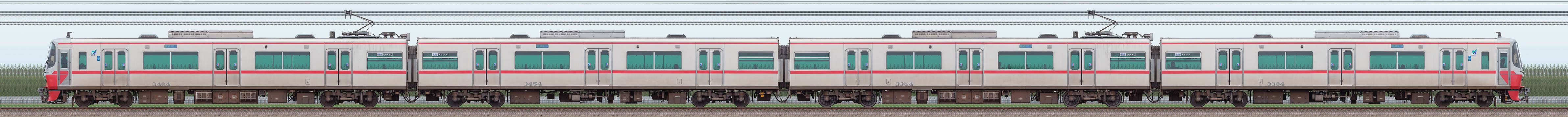 名鉄3300系(2次車)3304編成(海側)の編成サイドビュー