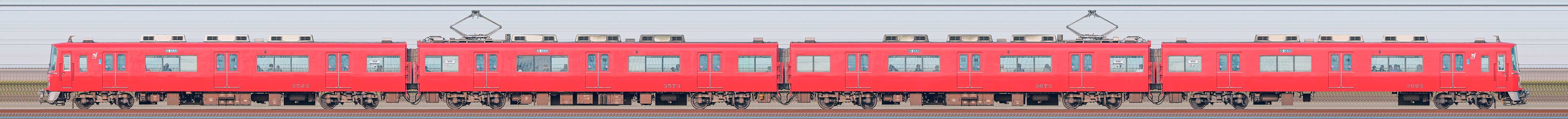 名鉄3500系（4次車）3523編成（山側）の編成サイドビュー