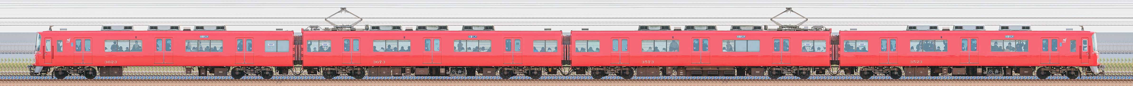 名鉄3500系(4次車)3523編成(海側)の編成サイドビュー