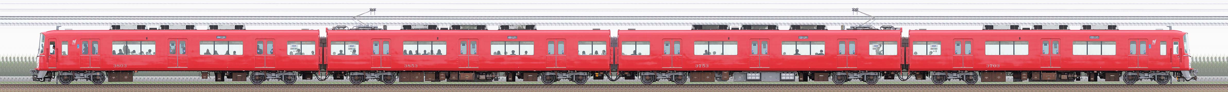 名鉄3700系(2次車)3703編成(更新車・海側)の編成サイドビュー