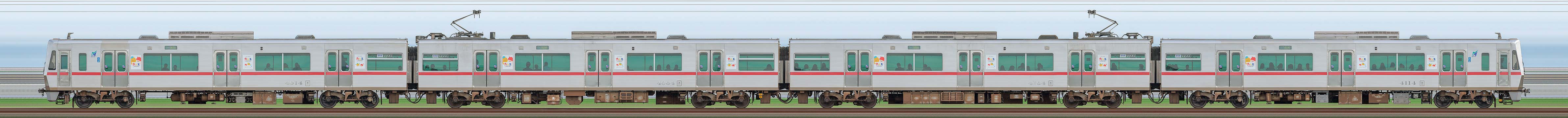 名鉄4000系4014編成(モニタリング装置搭載・山側)の編成サイドビュー
