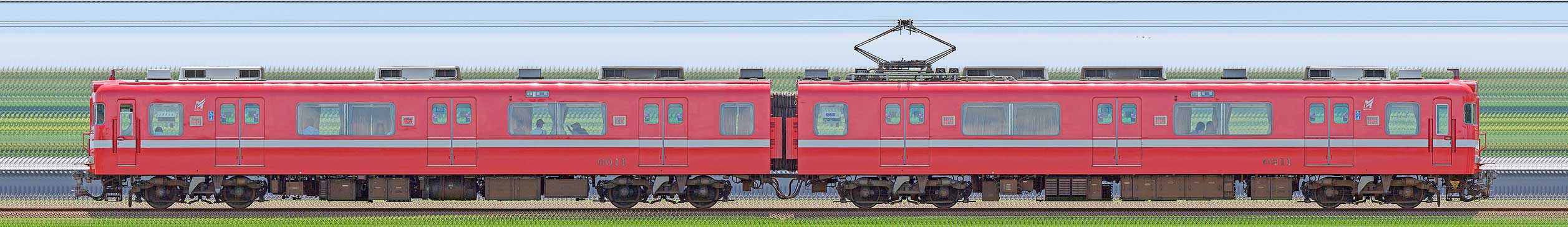 名鉄6000系（3次車）6011編成「にしがま」号（山側）の編成サイドビュー