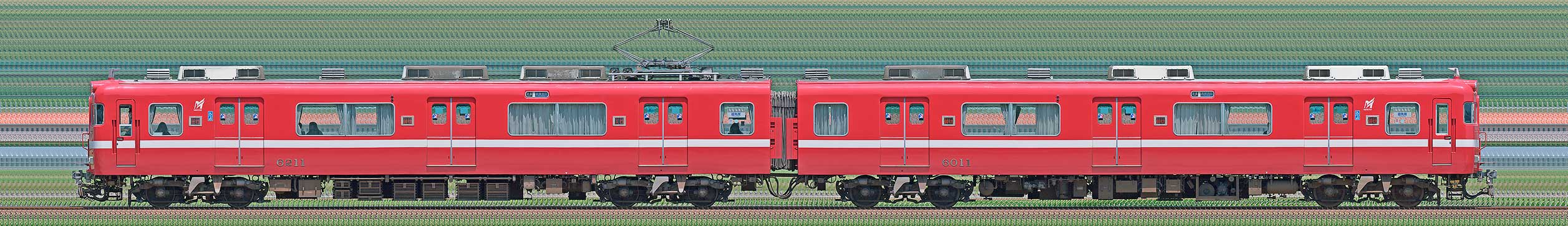 名鉄6000系（3次車）6011編成「にしがま」号（海側）の編成サイドビュー