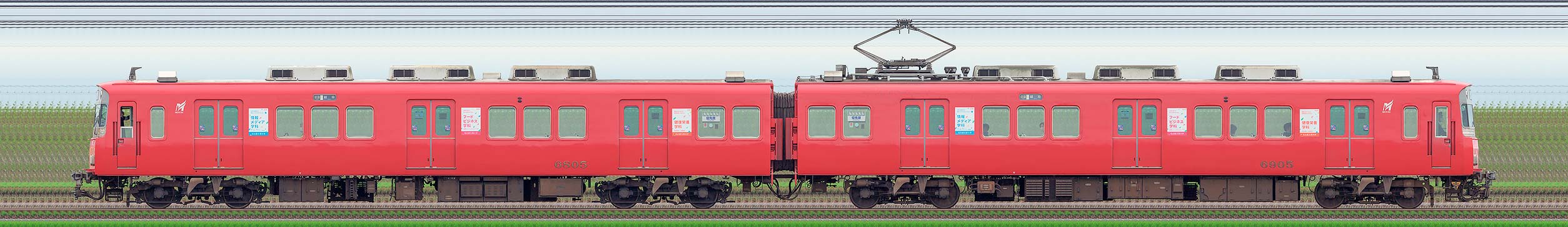名鉄6800系(2次車)6805編成(山側)の編成サイドビュー